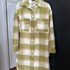 Green Plaid Coat w/ Pockets